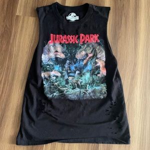 Women’s destroyed/ripped Jurassic Park tank top